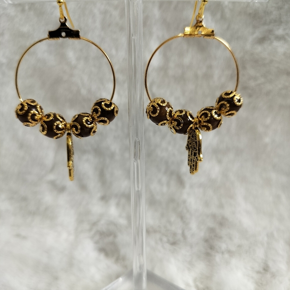 Hamsa Hand Charm Pendant With Coffee Brown beads - Picture 6 of 6